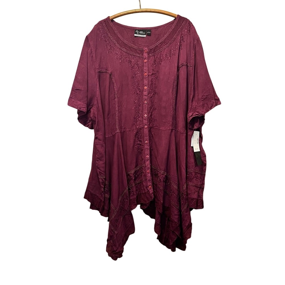 Added Dimensions Tunic Blouse Womens 5X Embroidered Lace Lagenlook Academic READ